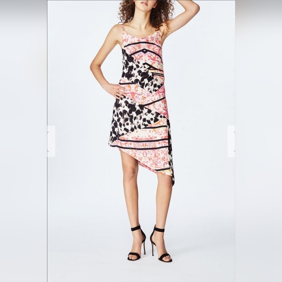 New Nicole Miller Collection Francha Strappy Pink Multi Silk Dress Asymmetric 2 - Picture 2 of 16